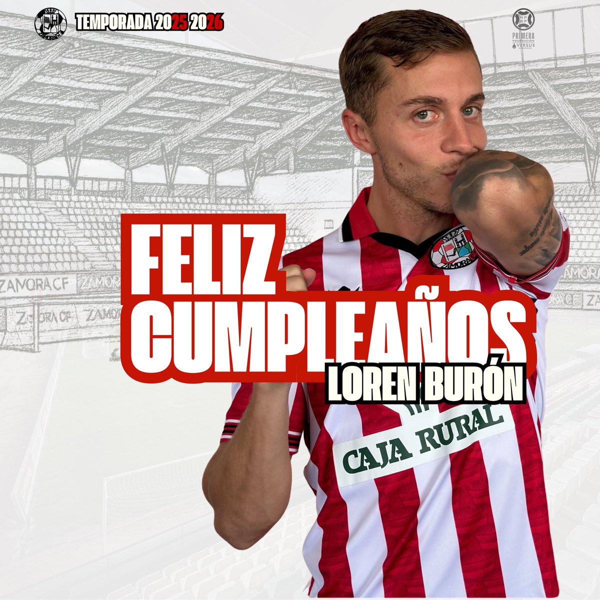 ZCFoficial's tweet photo. CUMPLE ZCF🎂🎉|

¡Feliz cumpleaños, Loren Burón!🎁🎈

Nuestro jugador celebra hoy un año más y lo hace defendiendo los colores del ZCF con entrega, compromiso y calidad… y con una zamorana en su familia🤩👏🏼

¡A por un gran año, Loren! 🔴⚪

#VamosMiZamora #CumpleZCF https://t.co/3NS11nrLHH
