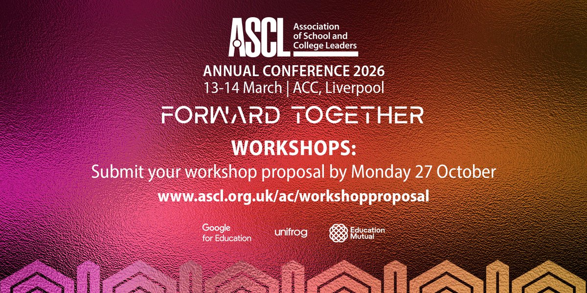 *WORKSHOP PROPOSALS NOW INVITED*

Would you like to lead a workshop at #ASCL2026 in Liverpool next year? We're now inviting proposals - download the proposal form at ascl.org.uk/ac/workshoppro…

Applications close Monday 27 October.