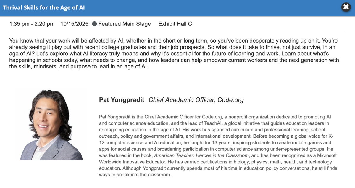 It's not just about survival, it's about thrival! Looking forward to hearing from
<a href="/MrYongpradit/">Pat Yongpradit</a> at #Maicon2025 about the skills we need to thrive in the age of AI. Let's help our clients not just survive, but thrive!