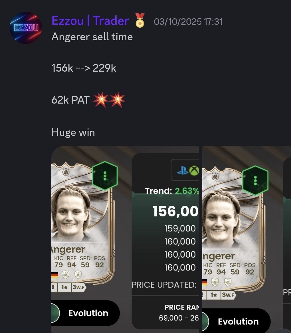 EAFCTradingHub's tweet image. 🚨📈📈📈📈🚨

🎯Some fantastic profits from our guy @AchourEzze87605 in recent days, smashing it in our premium section.

👀He is looking for a few more servers to trade in great lad and top trader drop him a DM  💯

⬇️Come follow his tips right here

upgrade.chat/eafc-trading-h…