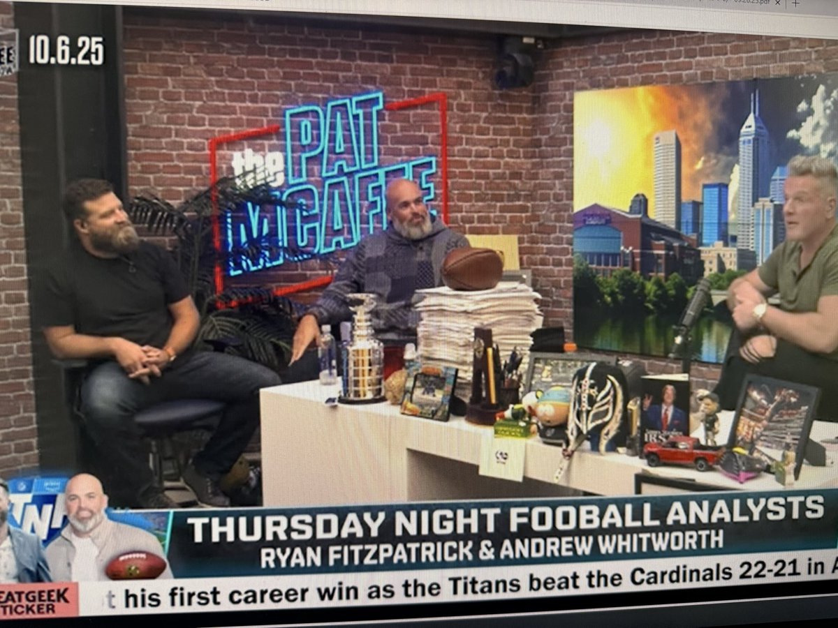 _CoachMike's tweet image. Freaking love seeing my favorite podcast @fitzandwhit on my favorite show @PatMcAfeeShow. 
What Monday magic with @FitzMagic_14 @AndrewWhitworth with Pat and the fellas.