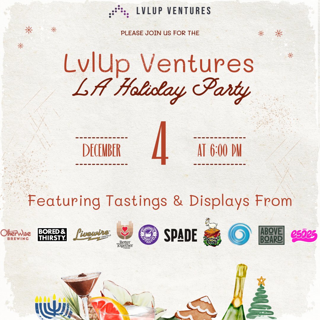 🎉 LvlUp Ventures LA Holiday Party — Investor &amp; Founder Networking | Dec 4

We’re wrapping up the year in Los Angeles with an evening of connection, celebration, and community impact. 

👉 Register Now: lvlup.vc/events/la-holi…