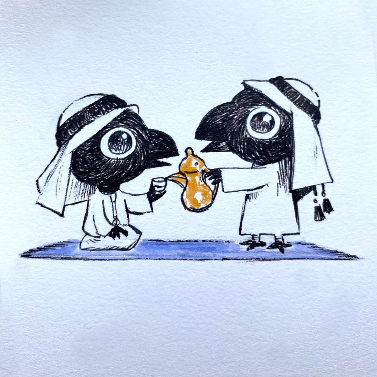 Inktober 1- Gahwa. It’s a coffee mixed with spices like cardamom and saffron that Emiratis drink. It’s delicious! 🇦🇪❤️‍🔥