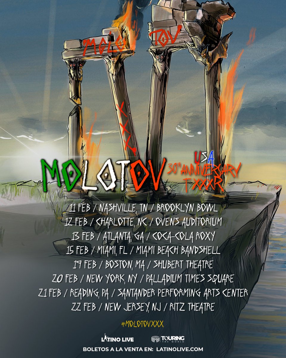 📢 ¡Es oficial! <a href="/MolotovBanda/">Molotov</a> celebra 30 años de himnos inolvidables con NUEVAS FECHAS 🇺🇸🔥
💥 #30AniversarioTour

🎟 Artist Presale: Oct 8 | Password: MOLOTOVXXX
🎟 Latino Live Presale: Oct 9 | Password: VOTOLATINO
👉 go.latinolive.com/MolotovNationa…