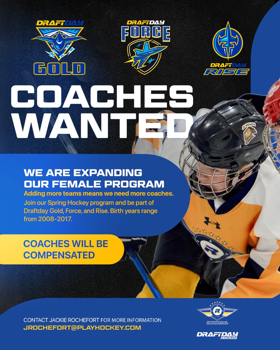 WE'RE LOOKING FOR COACHES! 📞👀

Contact jrochefort@playhockey.com for more information!