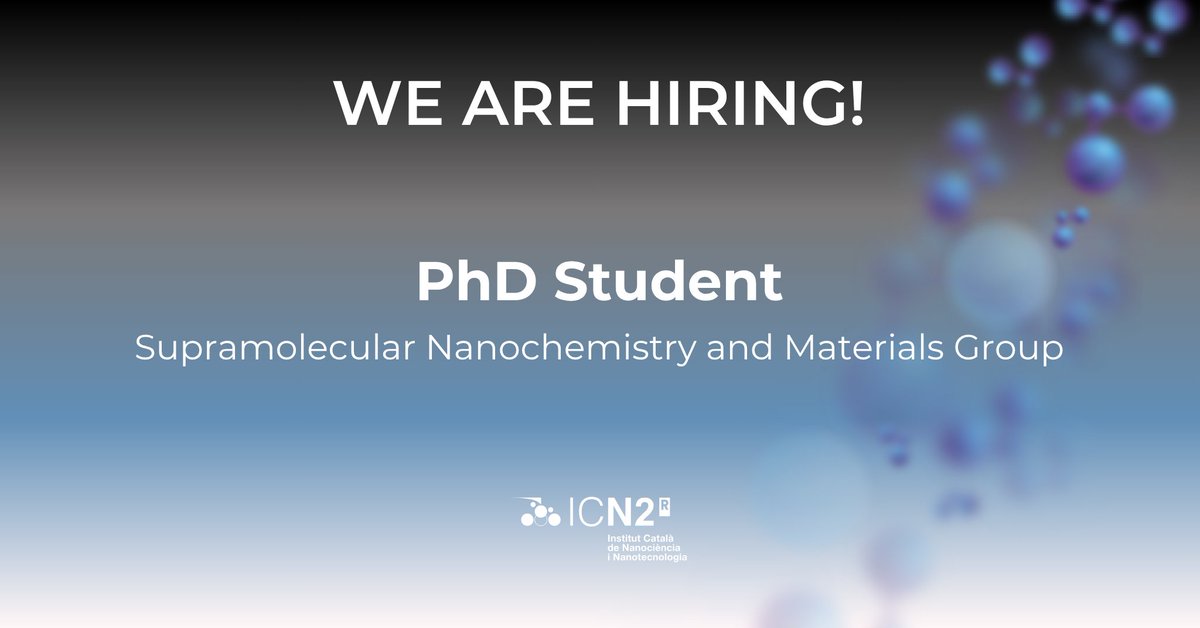 icn2nano's tweet image. 📢 NEW JOB OFFER❗

➡️ 𝐏𝐡𝐃 𝐒𝐭𝐮𝐝𝐞𝐧𝐭 
🤝 For our @WeAreNanoUp, led by ICREA Prof. Daniel Maspoch 

🎯 More details and application here! 👉 f.mtr.cool/epdmqgmbsg
🔃 Feel free to spread the word with your contacts!

#PhDPosition #ClipOff #BarcelonaJobs