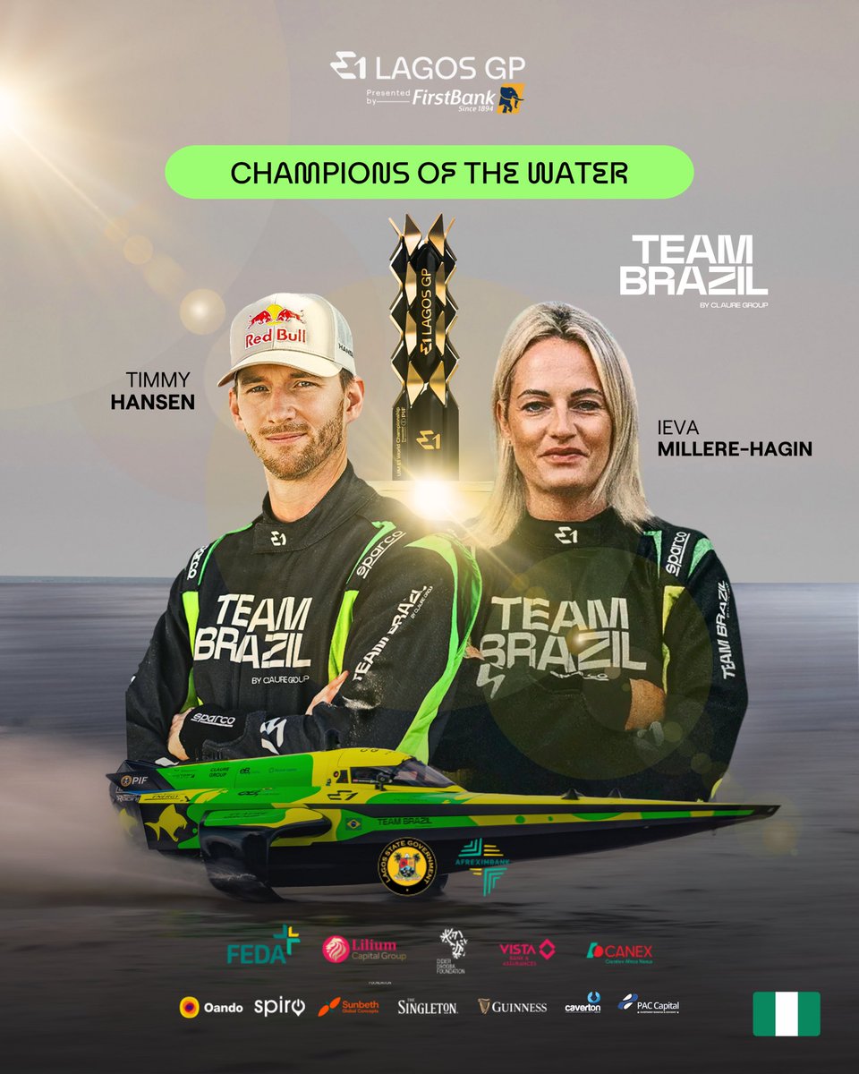 And we have our winners of the first all electric powerboat race to happen in Africa!!

Team Brazil came, raced, and finished strong as champions of the water!!

Congratulations!

#e1series #e1lagosgp