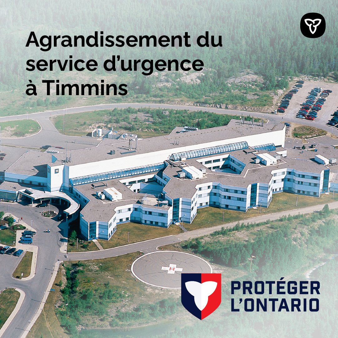 L’Ontario rénove et agrandit le service d’urgence à l’Hôpital de Timmins et du district afin que plus de patients et de familles du nord-est de l’Ontario reçoivent des soins d’urgence de meilleure qualité et de façon commode près de chez eux.

Infos : news.ontario.ca/fr/release/100…
