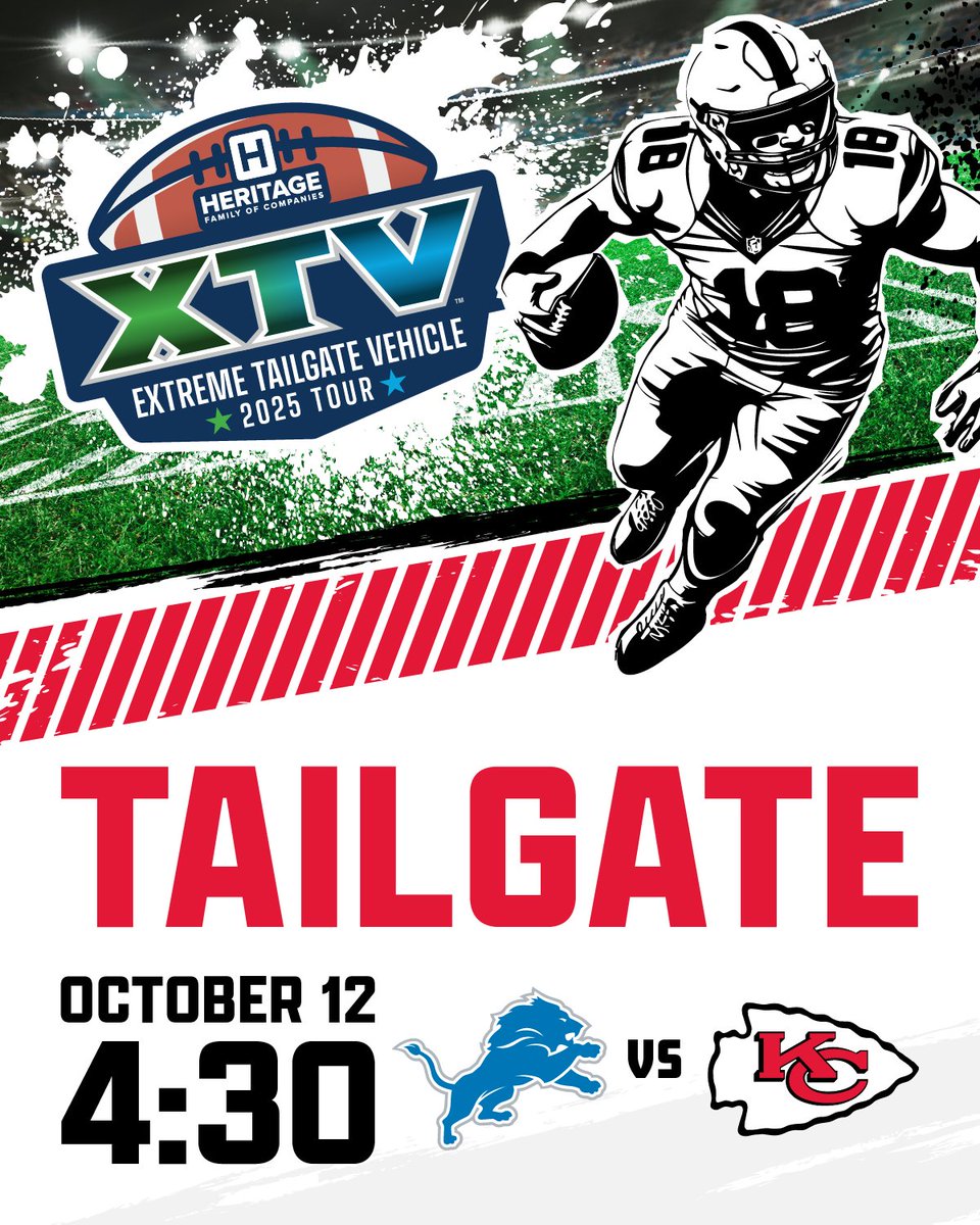 Arrowhead Stadium on October 12th is going to be insane! The XTV Football Tour tailgate starts at 10 AM before the Lions take on the Chiefs. Hang out with us and enjoy hot food, cold drinks, and all the fun at the loudest stadium in the NFL! RSVP now. hubs.ly/Q03MhxsG0