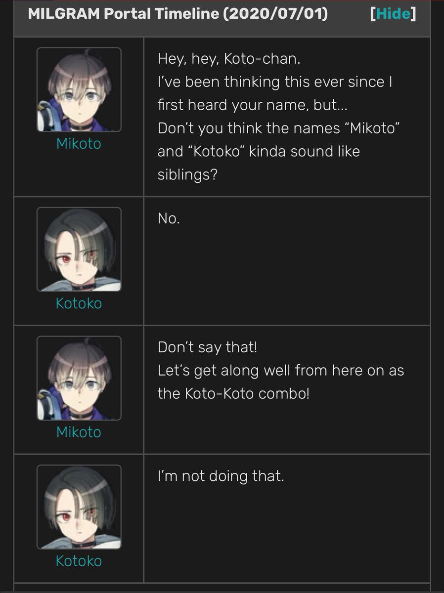 Kotoko is actually just mean and rude to specifically Mikoto because of this.