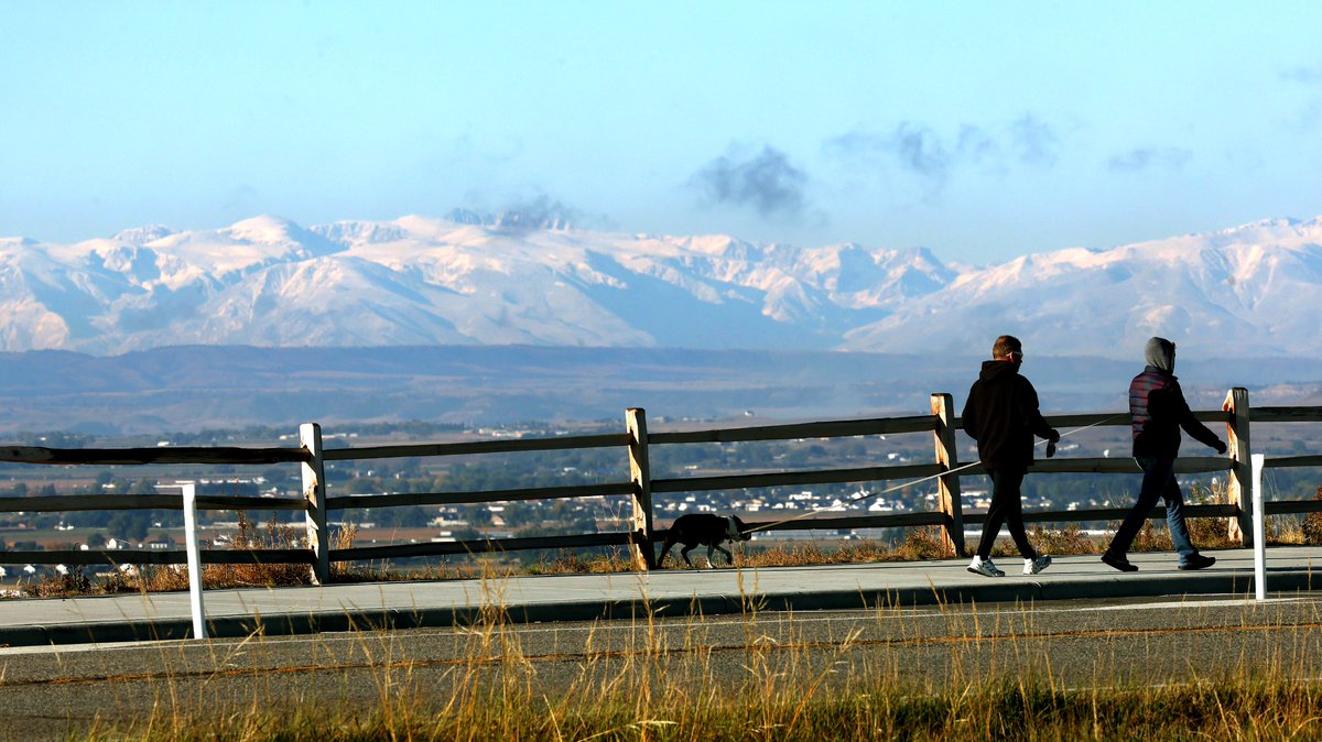 A fresh coat of snow covers the Beartooth Mountains in this view from Billings, Montana.
