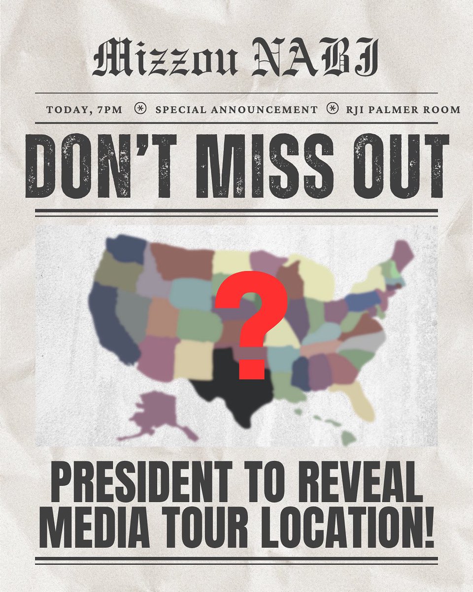 Our President is announcing the location of our annual media tour TONIGHT at our general body meeting. 

Media tour is a multi-day newsroom tour and networking opportunity in a major market for journalists and strategic communicators. See you tonight at 7pm in the RJI Palmer Room