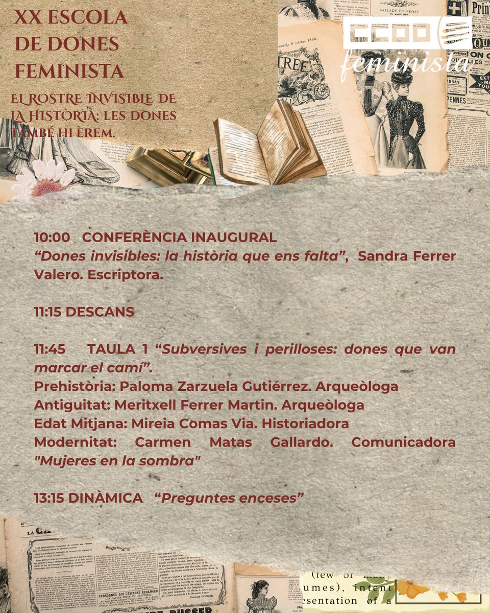 DonesCCOOCat's tweet image. XX Escola de Dones Feminista de CCOO de Catalunya! Enguany reflexionarem sobre la invisibilitat de les dones al llarg de la història.

📅 23 d’octubre de 9.30 a 18h
📍 Seu de CCOO Baix Llobregat – Carretera d&apos;Esplugues, 68. Cornellà de Llobregat