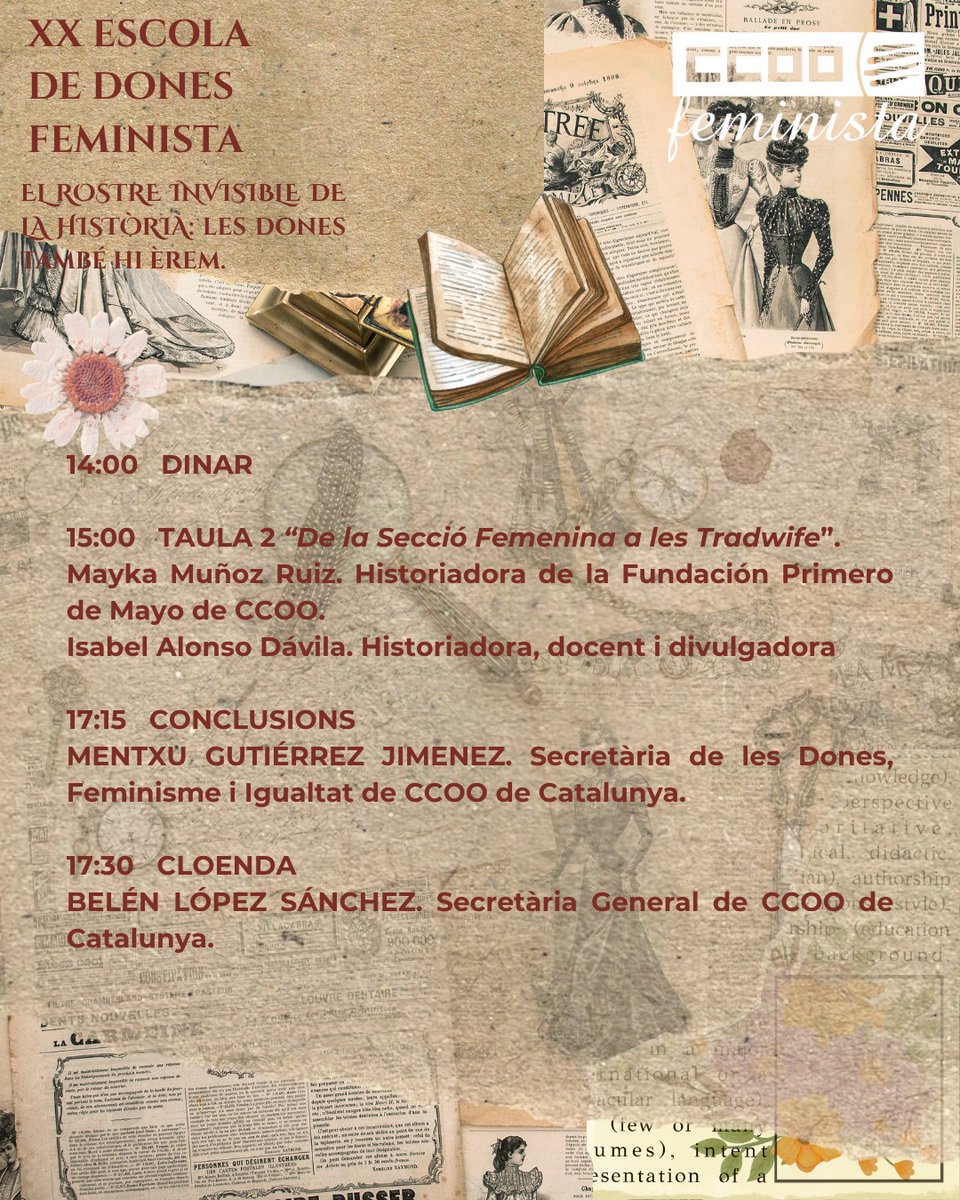 DonesCCOOCat's tweet image. XX Escola de Dones Feminista de CCOO de Catalunya! Enguany reflexionarem sobre la invisibilitat de les dones al llarg de la història.

📅 23 d’octubre de 9.30 a 18h
📍 Seu de CCOO Baix Llobregat – Carretera d&apos;Esplugues, 68. Cornellà de Llobregat