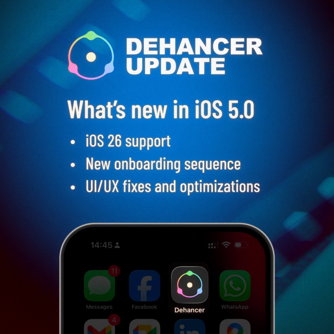 Dehancer 5.0 iOS app update

What’s new:

- iOS 26 support
- New onboarding sequence
- UI/UX fixes and optimizations

Update or download the app from the App Store.

apps.apple.com/us/app/dehance…