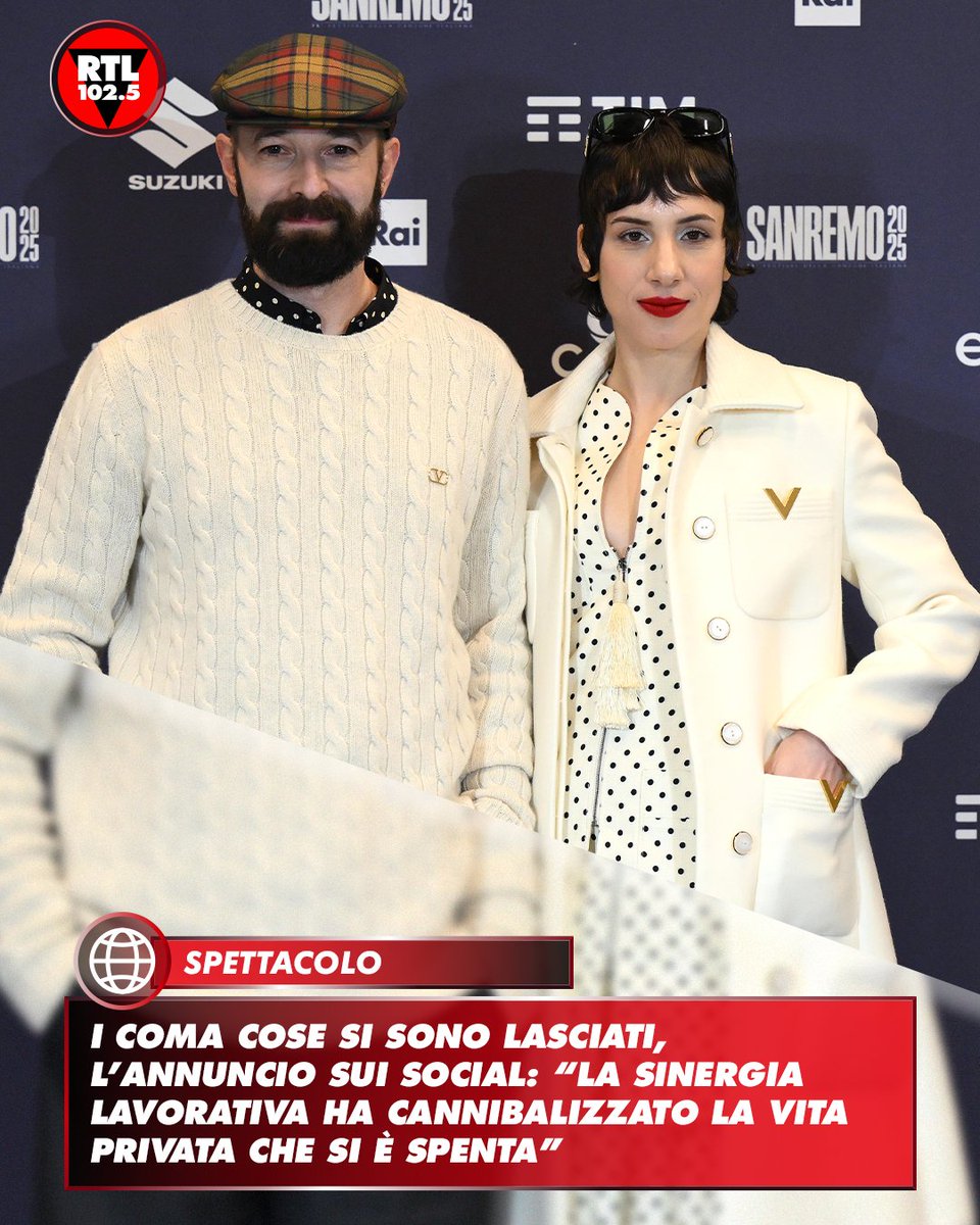 rtl1025's tweet photo. 💔 I Coma_cose si sono lasciati, Fausto Lama e California, coppia artistica e nella vita, hanno annunciato sui social di essersi separati. Non sono una separazione nella vita privata ma anche in quella artistica: "È stata una decisione unanime maturata negli ultimi mesi in cui abbiamo preferito mantenere la questione privata per metabolizzarla e rispettare tutti i vari impegni. La verità è che non ci siamo mai fermati in questi anni e abbiamo dato troppe cose per scontate, la grande sinergia lavorativa pian piano ha cannibalizzato la vita privata che si è inevitabilmente consumata e spenta, e più si avvicinava la data da noi pensata per congelare il progetto Coma_cose e riprenderci del tempo per noi, più abbiamo capito che ormai eravamo solo una coppia sul palco e non c’era proprio più nulla da riprendere". E poi hanno aggiunto: "Ora però è tempo di camminare da soli, ognuno per la sua strada e ritrovare noi stessi con la malinconia che si ha quando ci si lascia, ma con la consapevolezza di un mondo nuovo che ci si spalanca davanti. Grazie, è stato bellissimo."
📷 foto credit: ANSA / ETTORE FERRARI