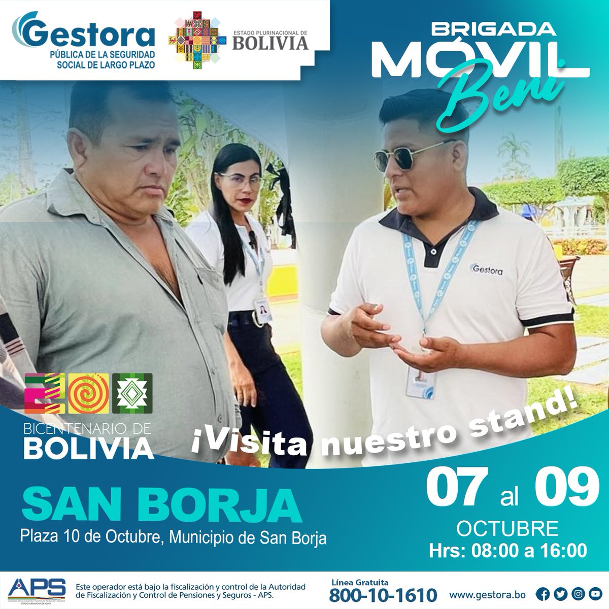 🚗Brigada Móvil en Beni. Pobladores del municipio de San Borja, en el departamento del Beni tendrán la oportunidad de recibir información clave sobre los beneficios del SIP. Visita nuestro Stand en la Plaza 10 de octubre desde el 7 al 9 de octubre.⏰De 08:00 a 16:00 horas.