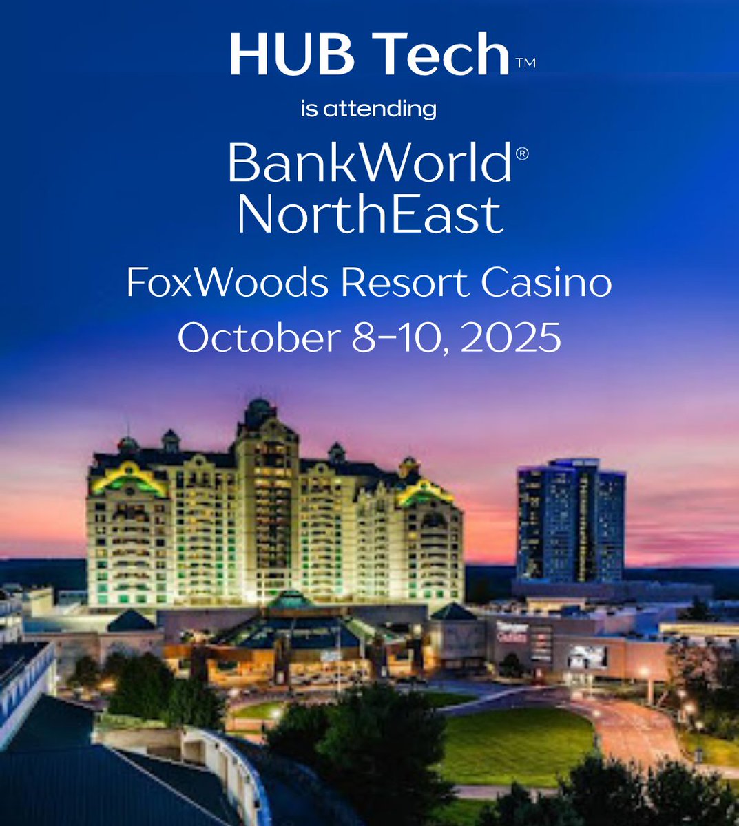 hubtechnical's tweet image. 🎰 Heading to #BankWorld at Foxwoods?
🛡️ #HUBTech is excited to be part of this year’s event, connecting with banks and credit unions to talk about the future of IT in financial services.
👋🏼 Stop by our booth
#Foxwoods #BankingTechnology #Cybersecurity #ManagedServices #AI