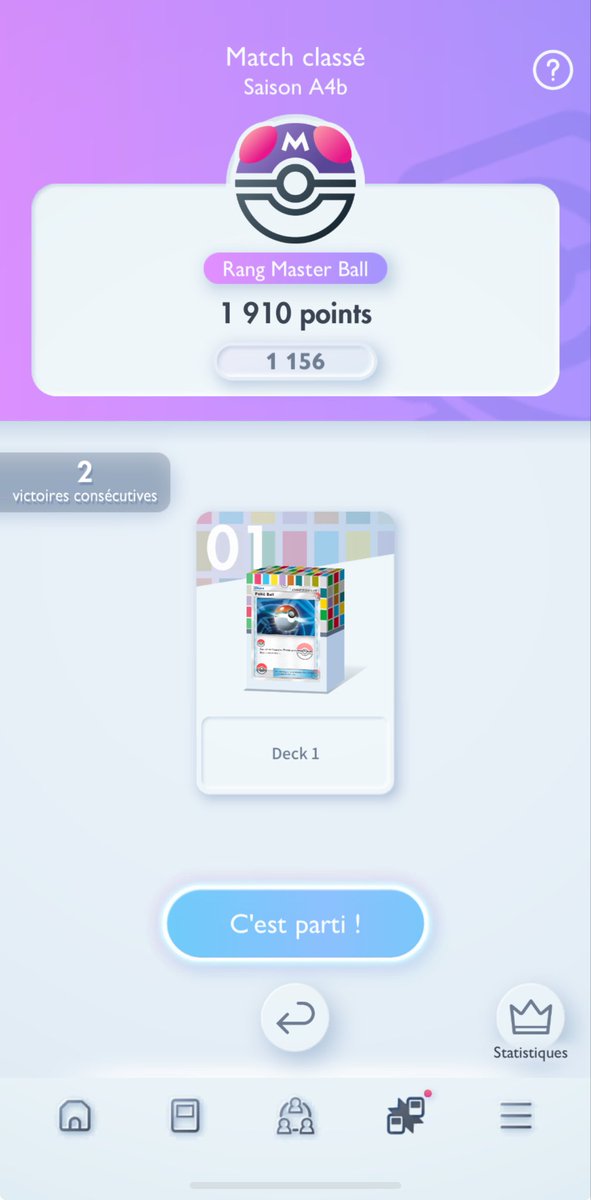 DreamTwo7's tweet photo. 1900 ✅
Top 1156 monde 🌍 
On se rapproche du top 1000 🔆
#PokemonTCGPocket 
#PokemonTCG 
#pokemon 
#ポケポケデッキ紹介 https://t.co/4dM0Nn8p9H