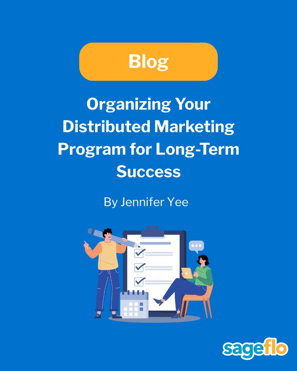 sageflo's tweet image. In this blog, Jennifer Yee shares the importance of structuring your distributed marketing program for long-term success.

Read here: bit.ly/42PBJCY

#distributedmarketing #scalable #localmarketing #brands