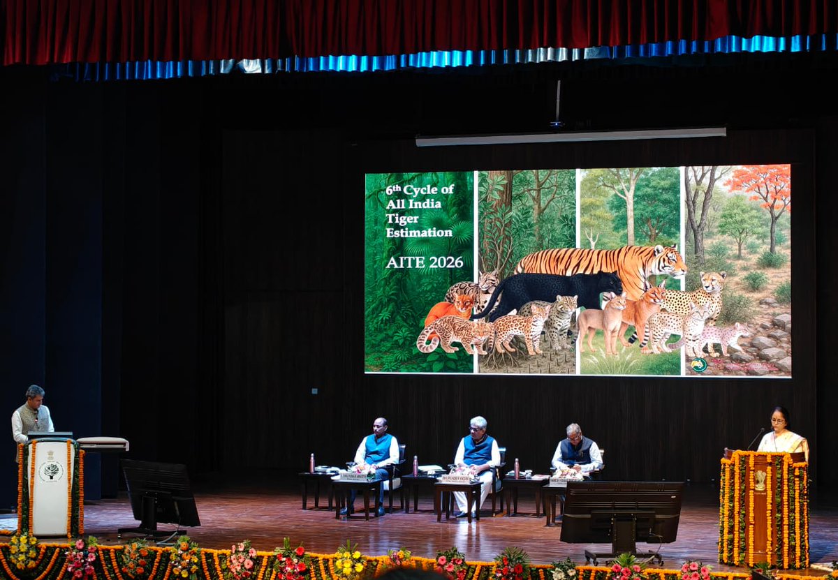 wii_india's tweet photo. The 6th Cycle of the All India Tiger Estimation (AITE-2026) is underway across the country, reaffirming India’s commitment to scientific, collaborative, and participatory wildlife monitoring.

Hon’ble Minister for Environment, Forest and Climate Change today released Field Guides in Assamese and Bengali, developed as part of a series in eight regional languages, to deepen local engagement in tiger conservation. 🐅🇮🇳

@byadavbjp @moefcc @ntca_india @wii_india @IBCA_official @PIB_India #TigerConservation #AITE2026 @wildwithwolves @MSTrIPES @V_kolipakam @GobindsagarBha1 @rameshpandeyifs @SPYadavIFS