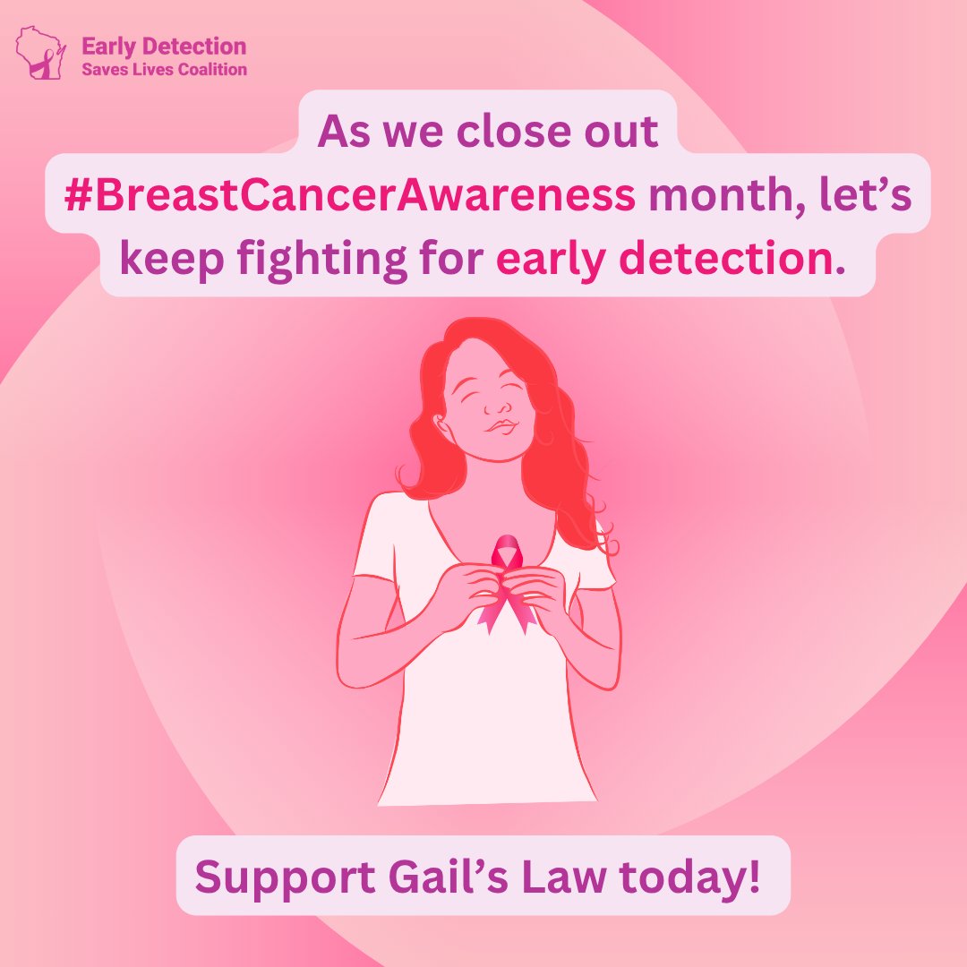 DetectEarlyWI's tweet image. As #BreastCancerAwarenessMonth wraps up, our commitment to advocacy continues.

Breast cancer touches the lives of our mothers, sisters, daughters, grandmothers, friends, and so many more.

Let’s keep fighting for expanded access to life-saving imaging. 

earlydetectionwi.com