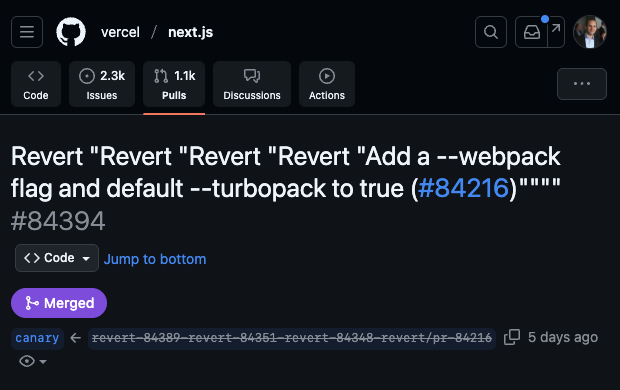 sebastienlorber's tweet image. Next.js PRs be like
