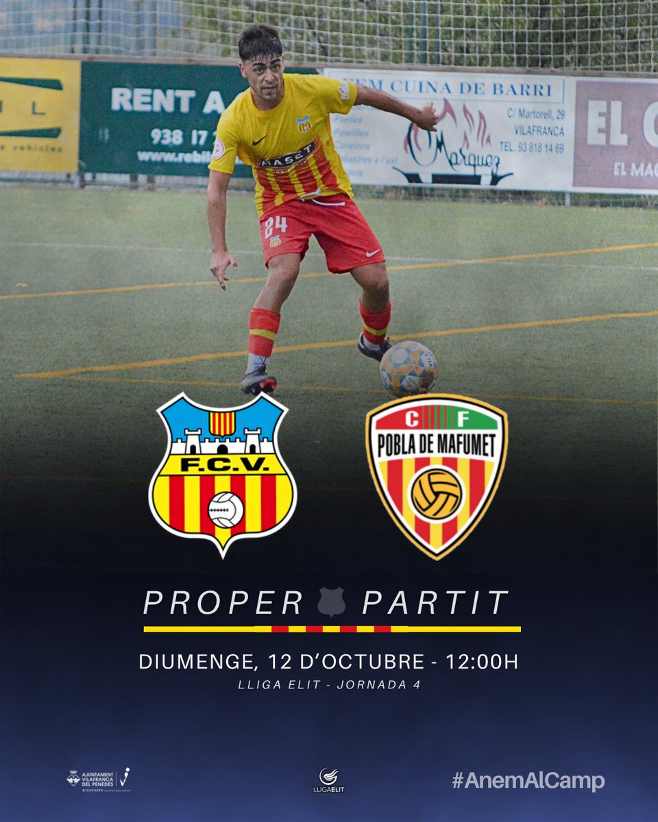 𝗣𝗥𝗢𝗣𝗘𝗥 𝗣𝗔𝗥𝗧𝗜𝗧⚽

🙋🏻‍♂️Vilafranquins, vilafranquines, aquest diumenge, contra la <a href="/CFPoblaMafumet/">CF POBLA DE MAFUMET</a>, us necessitem a L'ESPIRALL.

Junts, anirem a pels 3 punts!!!

#AnemAlCamp
#LligaElit #futbolcat