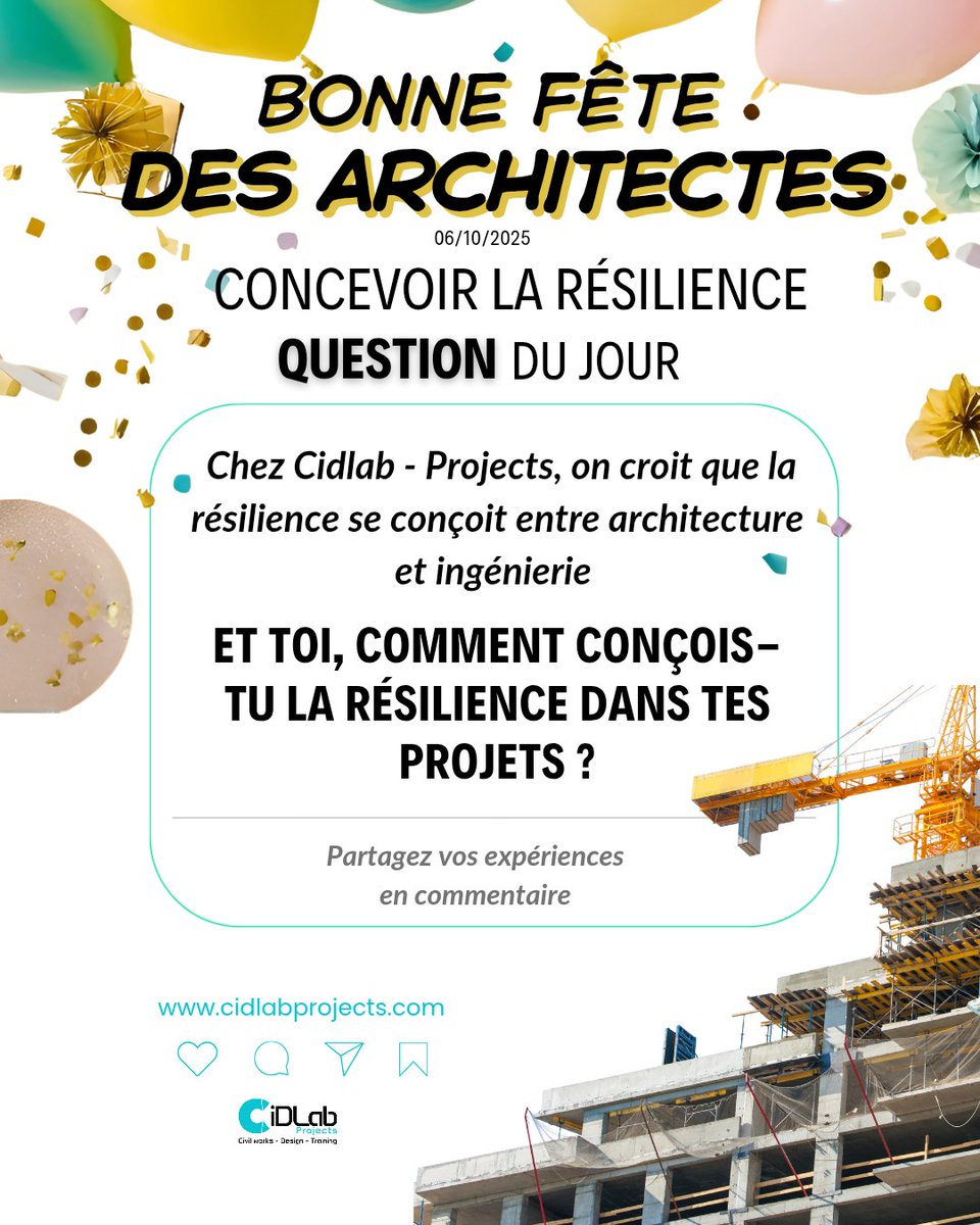 cidlab_projects's tweet image. 🌍 #WorldArchitectureDay 2025
Chez #CiDLabProjects, on croit que la résilience se conçoit — entre architecture & ingénierie.
💭 Et toi, comment l’intègres-tu dans tes projets ?
👉 cidlab-projects.com
#Architecture #DesignForStrength #GénieCivil #FormationPro #EdTech