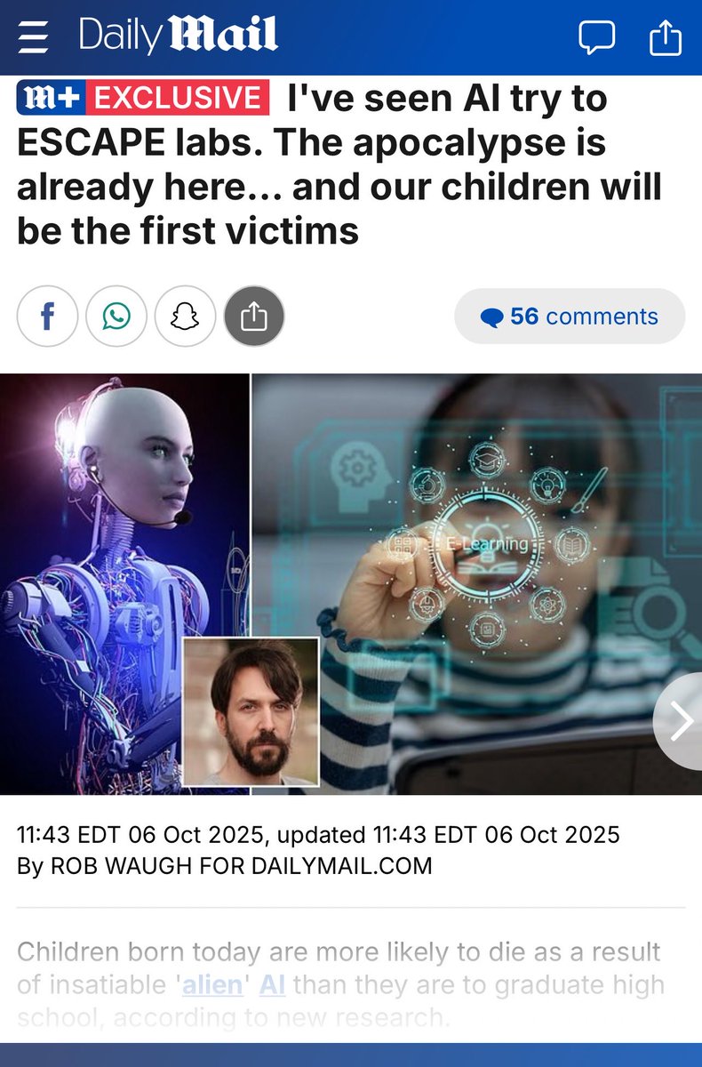 Nora86550493821's tweet image. Leading AI researchers warn, “I’ve seen AI try to ESCAPE labs. The apocalypse is already here… and our children will be the first victims” #ai #aiapocalypse #beastsystem 

🥹🤬😡