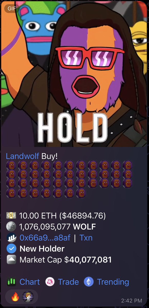 As soon as the whales get their confirmations they start to move down the risk curve. 

Just saw a massive wallet throw a 10E single clip in to $WOLF. 

This will age extremely well. 

<a href="/Wolf0x67/">Landwolf</a>