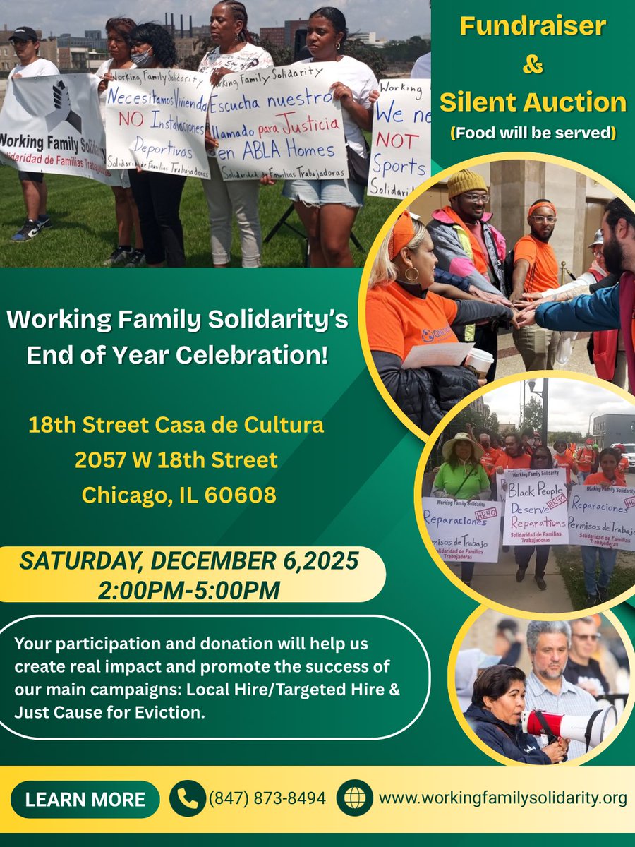 WFS_Chicago's tweet image. 🌟 Join us on December 6th for WFS’s End-of-Year Celebration &amp;amp; Fundraiser! 🌟
✨ Member Stories &amp;amp; a Brief Program, 🎶 Music &amp;amp; Food, 🎁 Silent Raffle &amp;amp; 💛Community Power.
🎟️ RSVP w/ a donation ($25 suggested): secure.givelively.org/donate/working…
📍Event details in flyer 
#Fundraiser #WFS