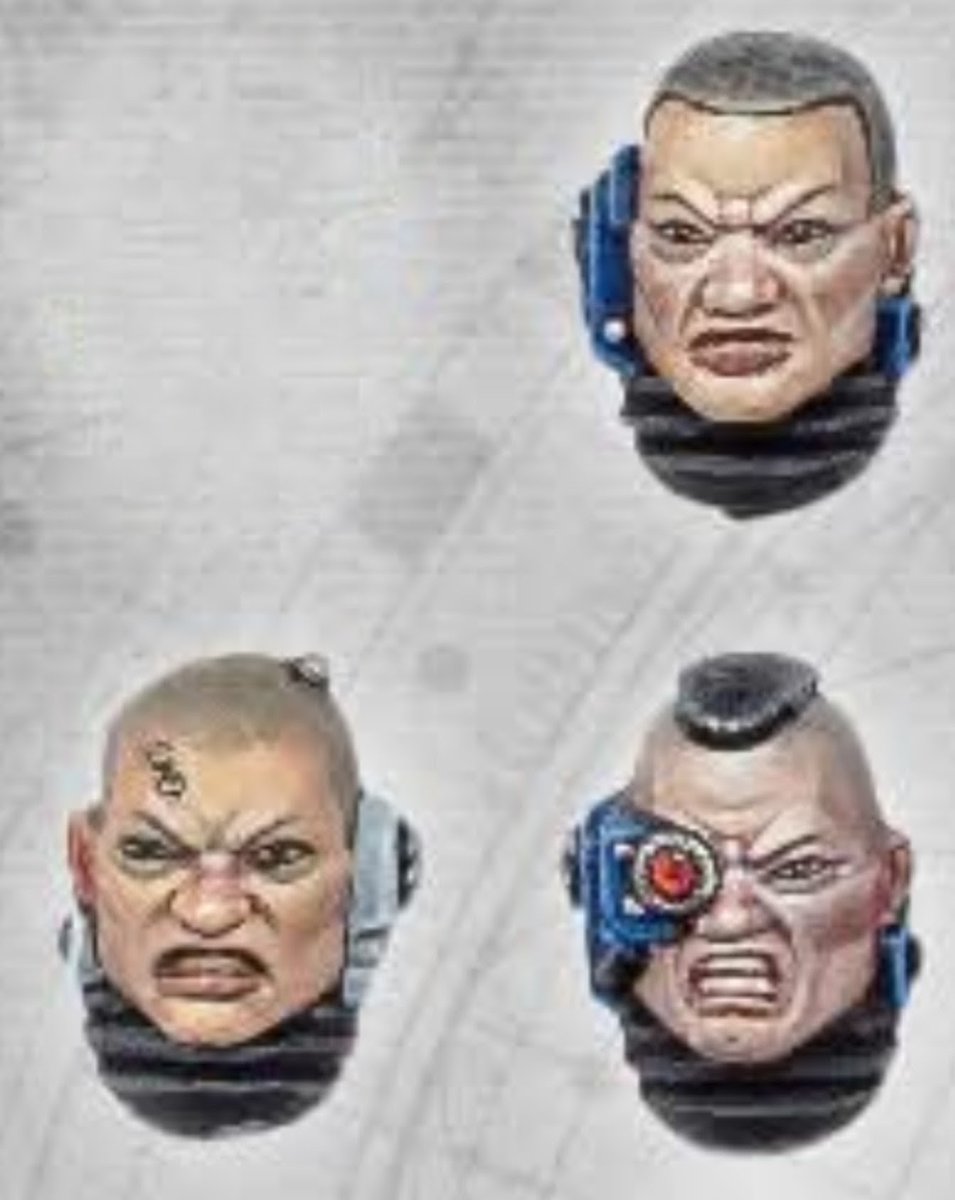 SoundwaveXI's tweet image. Is it me or are these three Space Marine heads from the latest release, very female coded? Is it the eye shadow? The more feminine jawline? #warhammer40k #WarhammerCommunity