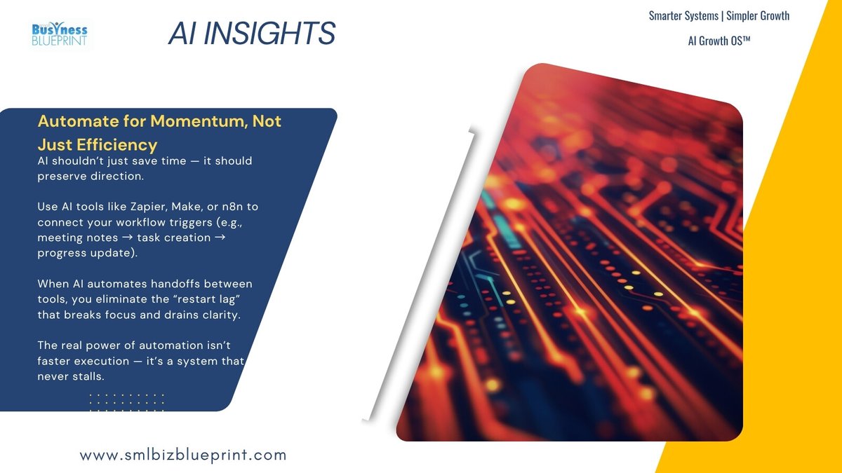 smlbizsuccess's tweet image. Most people use AI to go faster. The smartest use it to stay in motion.
Connect your tools, not just your tasks — and you’ll stop losing progress in between.
#AIWorkflow #Productivity #BusinessAutomation #Momentum #WorkSmart