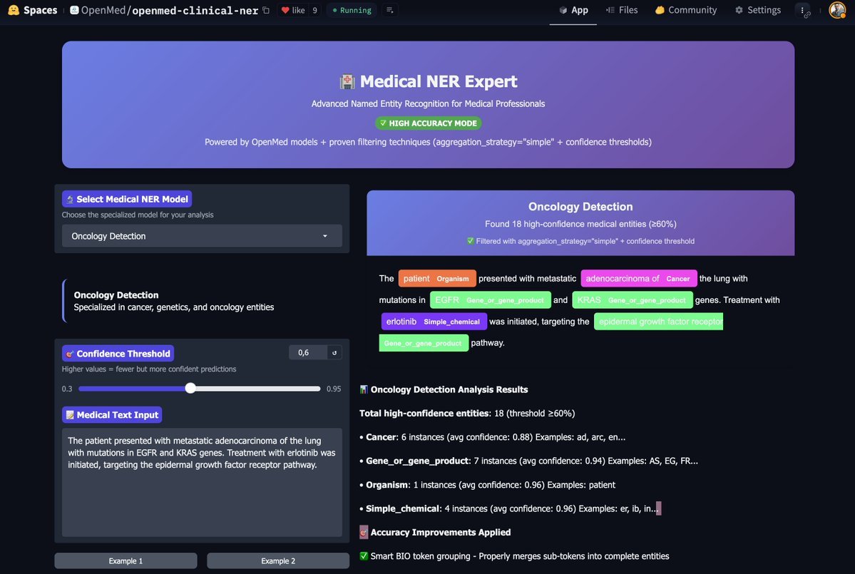 MaziyarPanahi's tweet image. you can use &quot;Medical NER Expert&quot; space on @huggingface to test medical ner models. 

you can clone it, and use any other model you want!