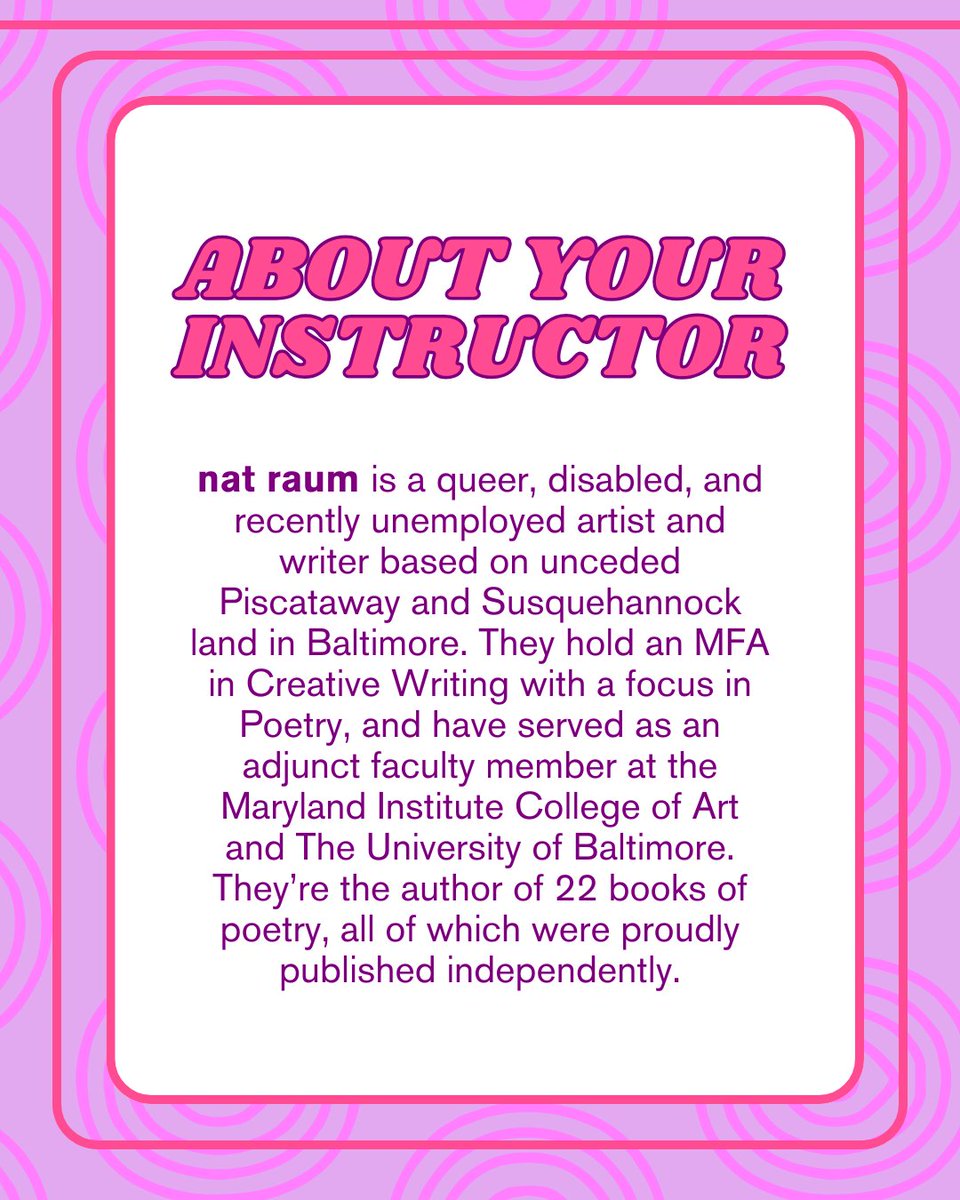 icymi, i lost my job and am running some workshops to make money to uh, live?

tickets for the first run of THE RANDOMIZER are up now at natraum.com/links. the rest are coming soon!