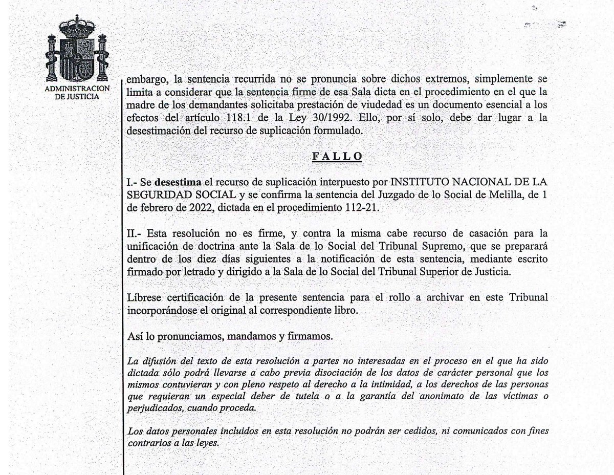 El TSJA Social Málaga nos da la razón, confirmando la sentencia del Juzgado de lo Social de Melilla.
Reconoce que el INSS actuó incorrectamente al no admitir nuestro recurso de revisión extraordinario de actos firmes de la administración.
