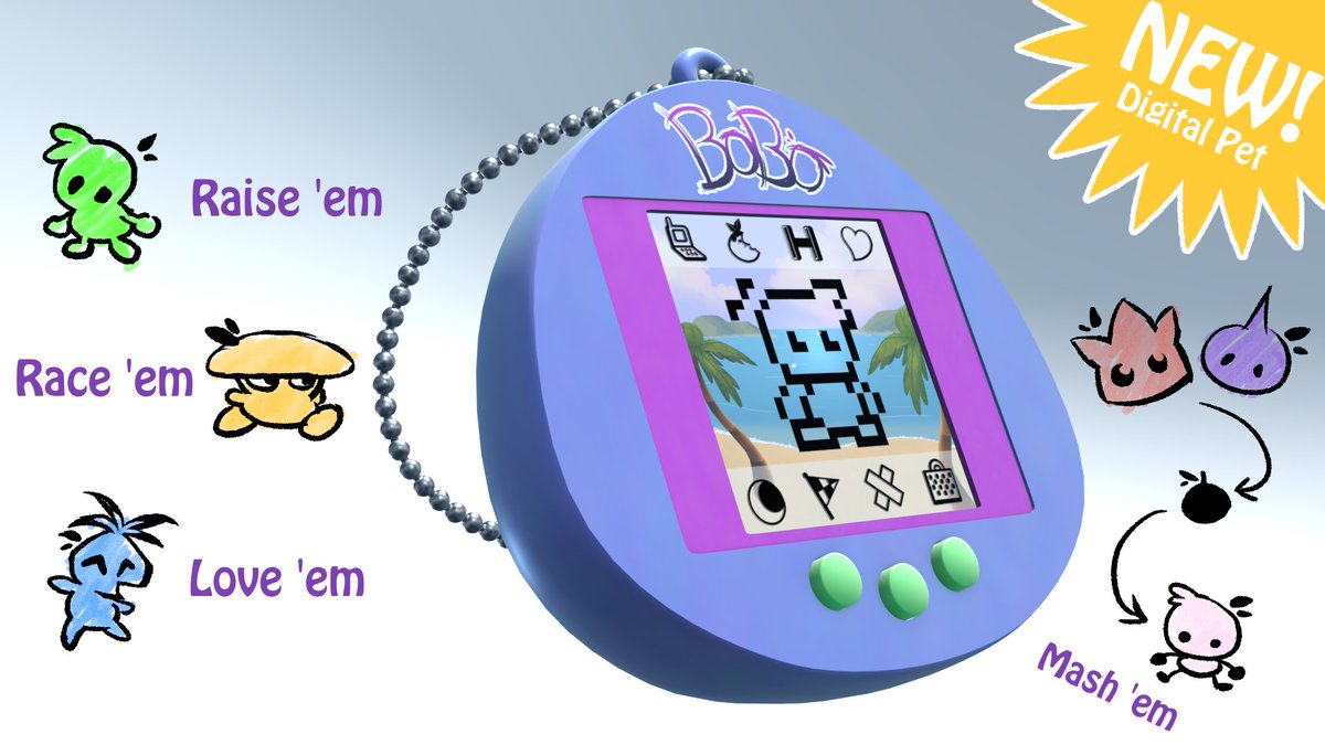 SamyFox64's tweet photo. A Tamagotchi inspired 3D render submission for the @NewFutureKids  retro theme art competition for #Bobobay, super happy that this won!

(also play the bobo bay demo its good) https://t.co/0CpW8j3jlk