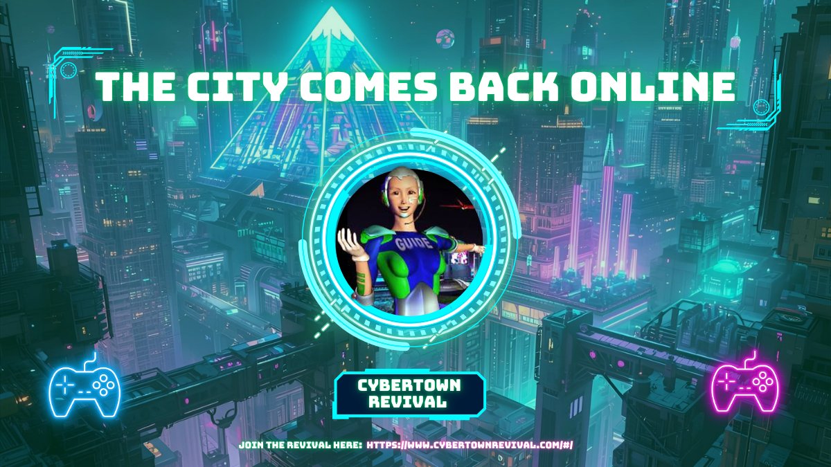 CTRevival's tweet photo. The wait is over!
The digital city that started it all is coming back online.
Join the community revival at https://t.co/MDI6bUzGMK

#CybertownRevival #Cybertown #VirtualCommunity #DigitalRevival #MetaverseAwakens #CybertownExperience #RetroDigitalWorld https://t.co/P58Ujppwfn