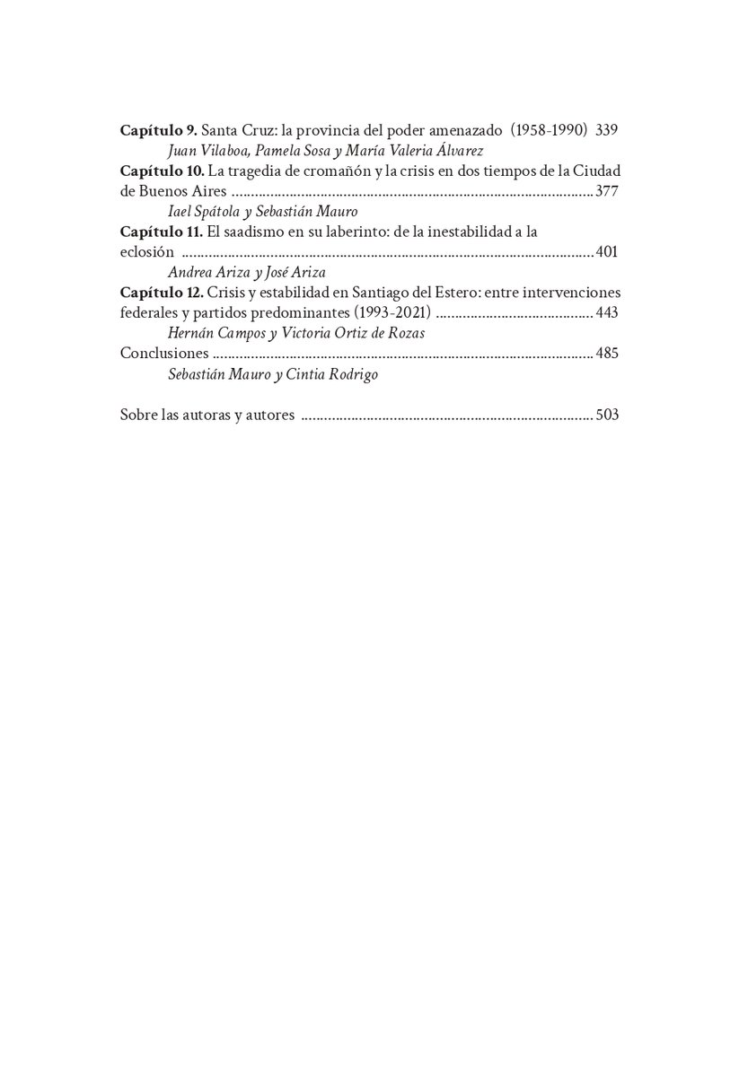Crisis políticas en las provincias argentinas. Índice del libro. Link para la descarga gratuita editorial.uncaus.edu.ar/las-crisis-pol…