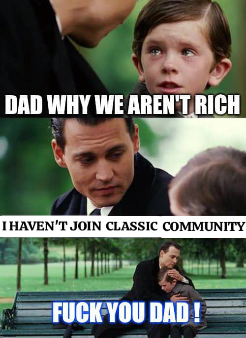 Autonomousweb3's tweet image. This meme humorously captures the classic what could have been moment a playful take on how joining the $CLASSIC Community could have changed everything. 

making it relatable for anyone who’s ever wished they’d joined in sooner.