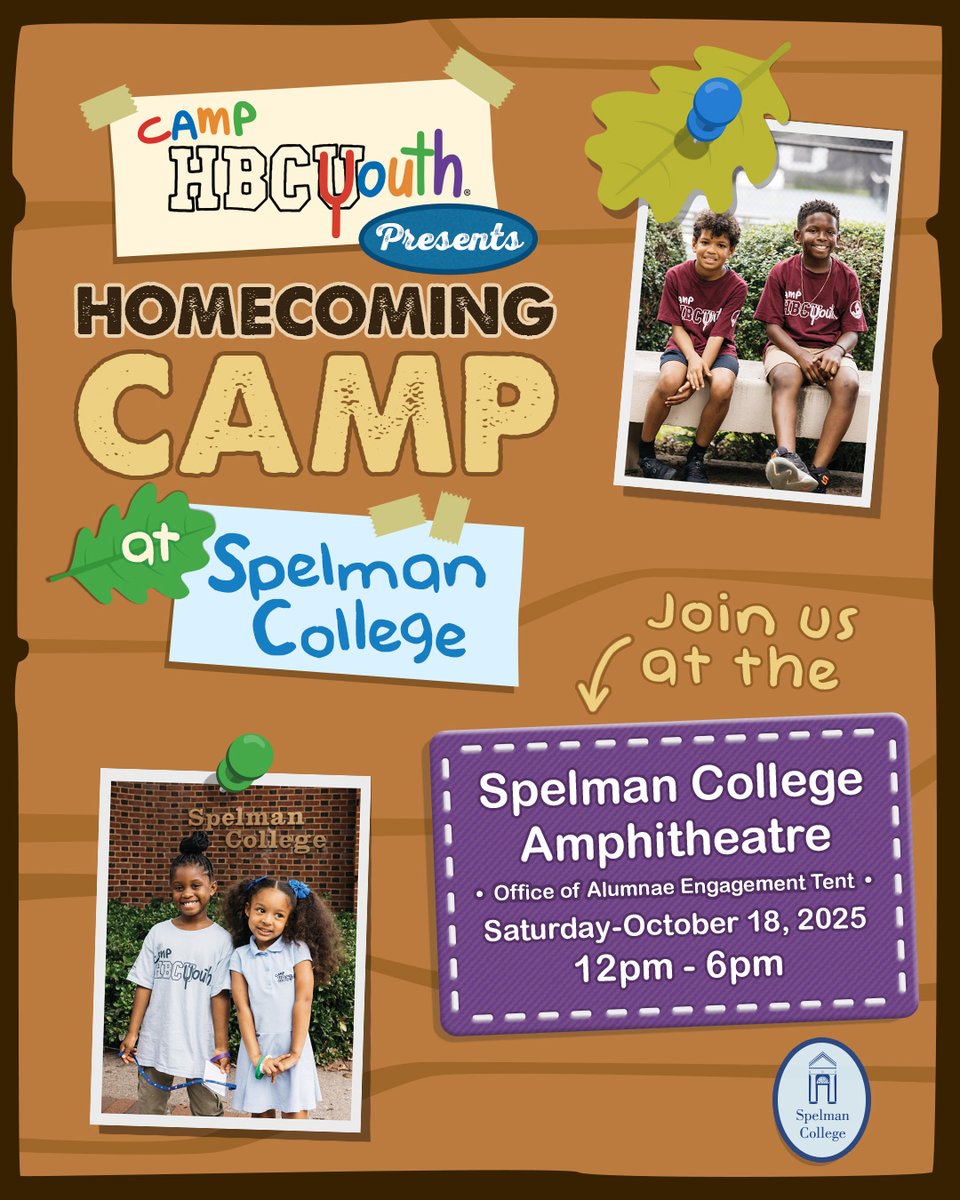 camphbcyouth's tweet image. ✨ CAMP HOMECOMING IS HERE! ✨
We’re back at @SpelmanCollege for our first-ever #CampHomecoming during #SpelHouseHomecoming! 
Join us Sat, Oct 18 (12–6PM) at the Spelman Amphitheatre 

🎟️ Grab your tickets &amp;amp; support our Sponsor a Camper Campaign → givebutter.com/7s5UW1