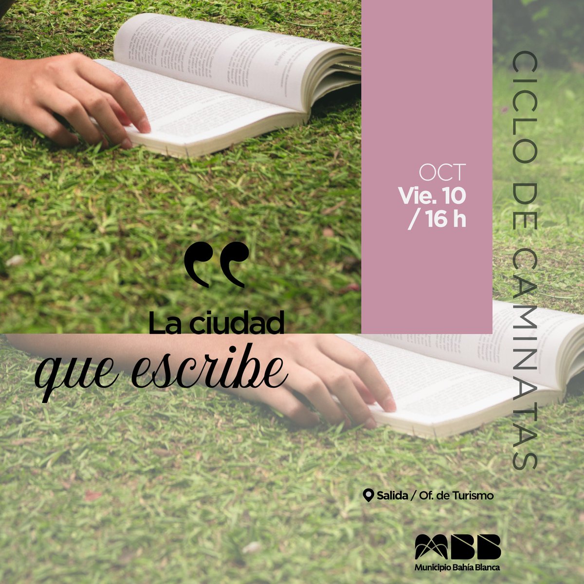 🚶Caminata Guiada “La Ciudad que escribe"

📷Caminata literaria en el marco de la Feria Internacional del Libro Bahía Blanca

📍Punto de encuentro: Oficina de Información Turística

📝Cupos limitados. Inscribite en: forms.gle/uj9r2GysaKSznw…