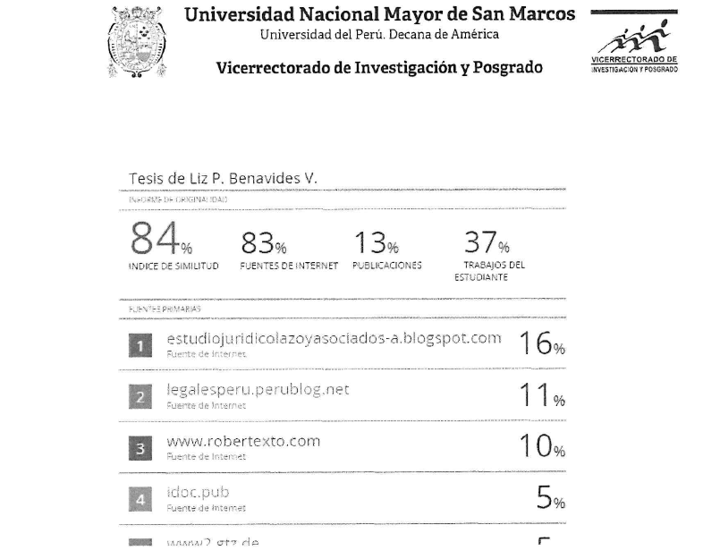 cviguria's tweet photo. LO ÚLTIMO (o ni tanto...)
Es revelador lo que conocía la cúpula de la exfiscal de la Nación, Patricia Benavides desde el 22 abril de 2023: que tras utilizarse el Turnitin desde la Universidad Nacional Mayor de San Marcos, su inubicable tesis arrojaba el 84% de plagio. 

El análisis fue hecho, según indica oficio dirigido al Ministerio Público, por el usuario Jaime Villanueva, nada menos que su ex-asesor y hombre de confianza. Villanueva, "El filósofo" es conocido por ser docente en dicha casa de estudios como ya informamos en Ideele radio. 

Si consideramos los resultados y referencias, no difiere de la información conocida desde la semana pasada que determinó un 86% de copia en esta investigación calificada de notable, ilumante para el Derecho Penal, según Universidad Alas Peruanas. Hoy se ve que de iluminada... nada, solo había referencias como El Rincón del Vago y Monografías .com. 

Un dato adicional: el análisis de Turnitin se dio el 22 de abril de 2023. Diez días antes, se había realizado el allanamiento a varias sedes de la universidad Alas Peruanas.
