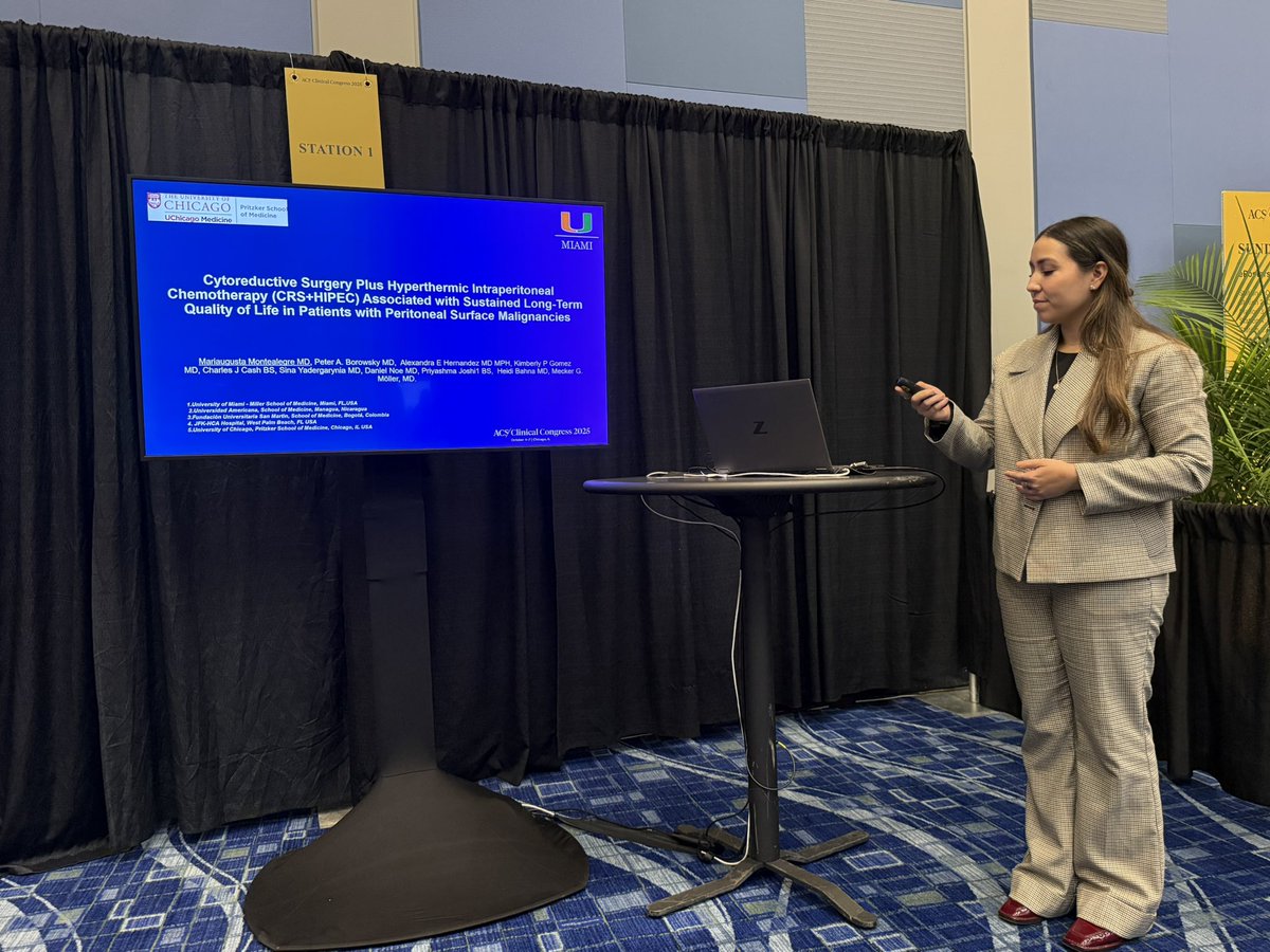 MeckerMollerMD's tweet photo. Dr @mariaugusta_m presenting the longest quality of life (12.5 years ) survey after CRS/HIPEC for appendiceal and colon cancer at @AmCollSurgeons #ACSCC2025 https://t.co/O86RHmeYnw