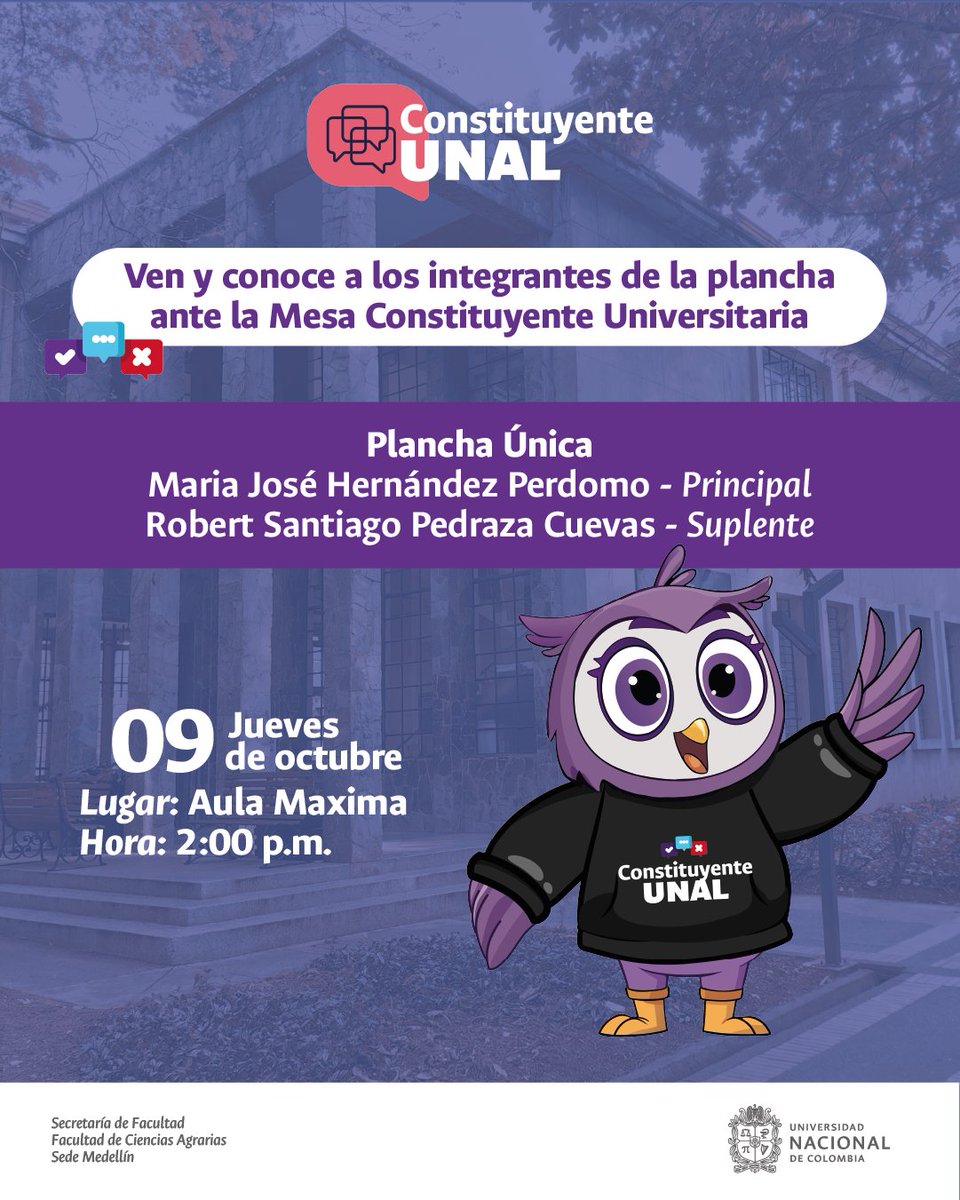 📷 ¡Participa en el diálogo universitario!
Ven y conoce a los integrantes de la plancha ante la Mesa Constituyente Universitaria de la Facultad de Ciencias Agrarias 📷