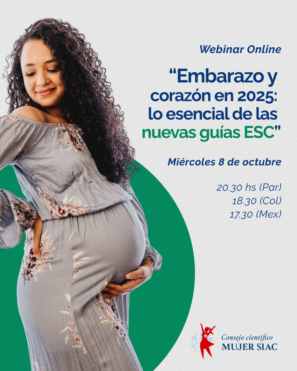 SIAC (@siac_cardio) on Twitter photo 🩷 Webinar MujerSIAC | “Embarazo y corazón en 2025: lo esencial de las nuevas guías ESC”
El Consejo MujerSIAC te invita a un encuentro académico imperdible sobre salud cardiovascular y embarazo.
📅 8 de octubre, 20:30 hs (Paraguay)
🎓 Un espacio para actualizar conocimientos con 🩷 Webinar MujerSIAC | “Embarazo y corazón en 2025: lo esencial de las nuevas guías ESC”
El Consejo MujerSIAC te invita a un encuentro académico imperdible sobre salud cardiovascular y embarazo.
📅 8 de octubre, 20:30 hs (Paraguay)
🎓 Un espacio para actualizar conocimientos con