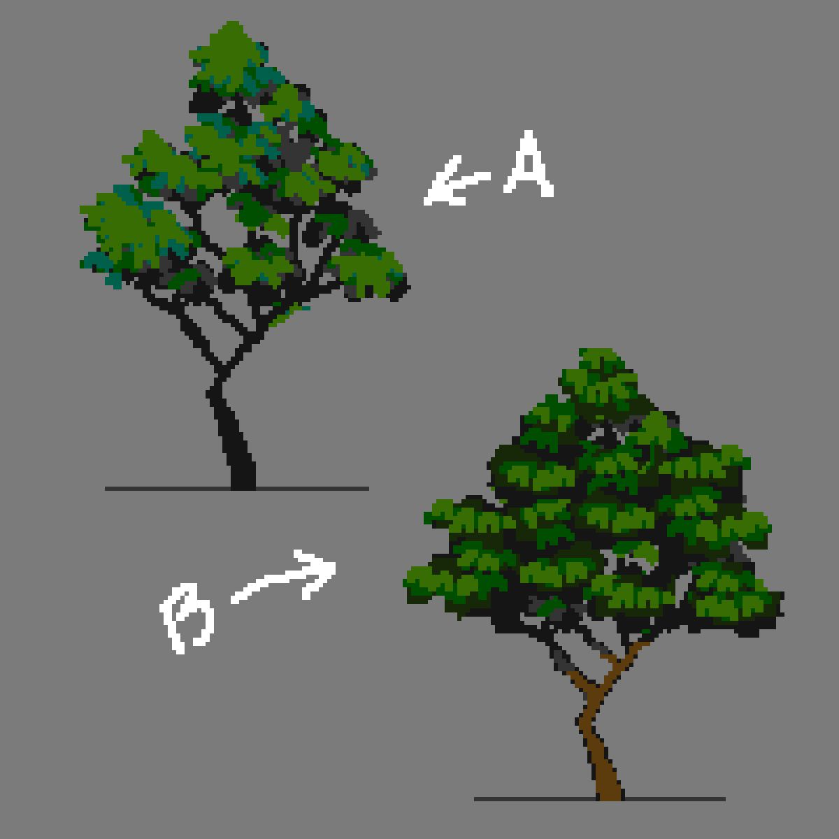 wade_dev's tweet photo. A or B leaves? #pixelart https://t.co/5ez0iYexrO