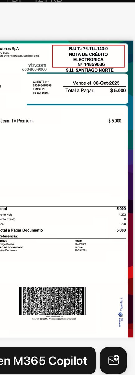 KoteFernandezH's tweet photo. @VTRsoporte  este es el descuento por 20 dias de no servicio? Y el cobro extra de un canal no contratado ? Donde esta esta rebaja? No voy a pagar una cuenta que no corresponde https://t.co/EWoNJsjoAk