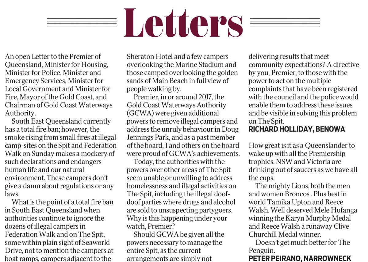 Let’s hope there is an immediate response to my open letter to the <a href="/DavidCrisafulli/">David Crisafulli</a> <a href="/SamOConnorMP/">Sam O’Connor</a> <a href="/GCBulletin/">Gold Coast Bulletin</a>